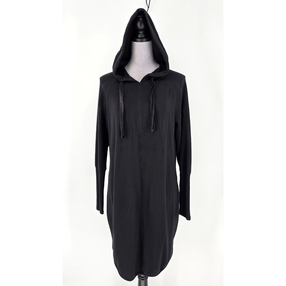 Athleta Dress Womens Medium Black Sweatshirt Stretch Knit Hooded Athleisure - Picture 1 of 16